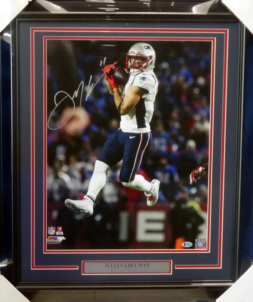 Julian Edelman Autographed Framed 16x20 Photo New England Patriots Beckett BAS Stock #151425