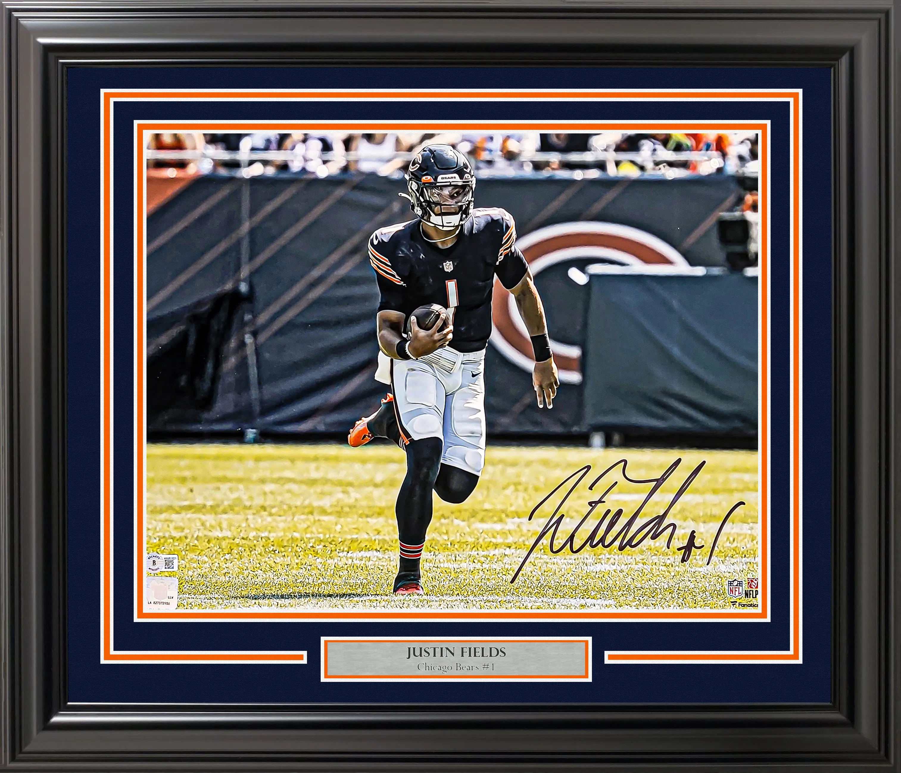 Justin Fields Autographed Framed 16x20 Photo Chicago Bears Beckett BAS Witness Stock #220496