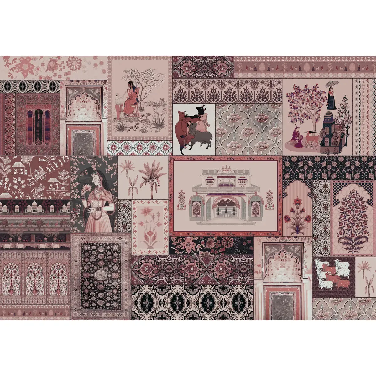 Kahani, Indian Art Theme Wallpaper, Customised Wine Color