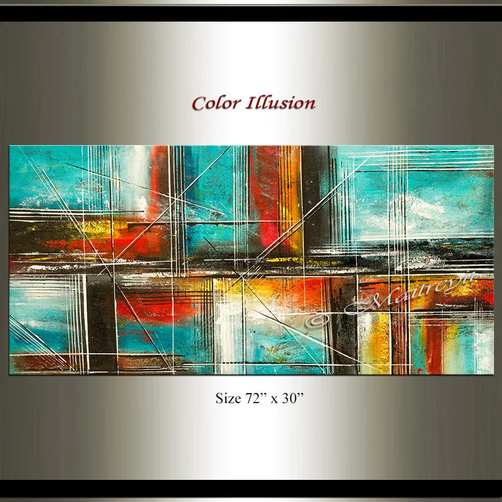 Large Modern Art Oil Painting on Canvas - Modern Wall Art Color Illusion