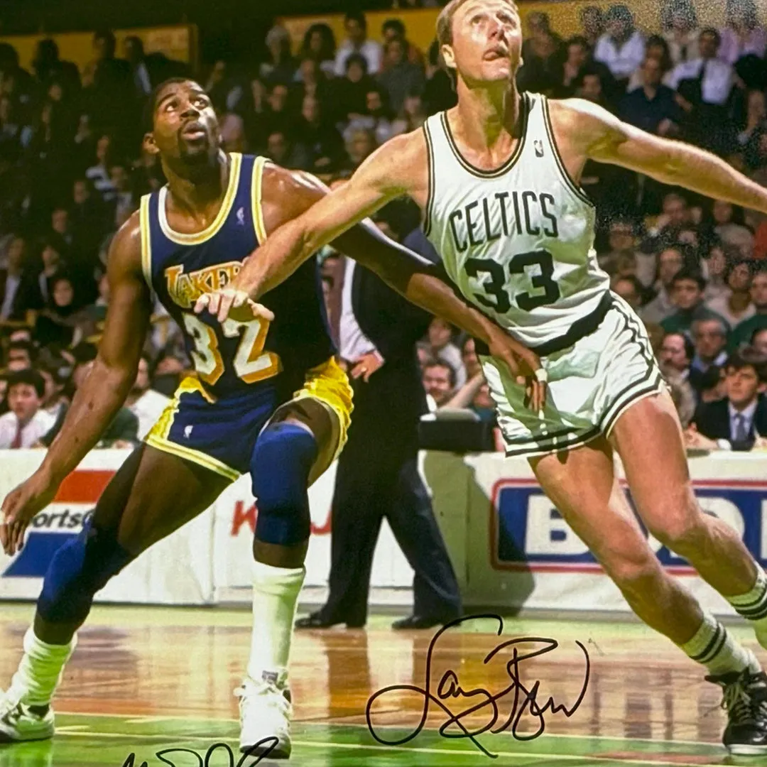 Larry Bird and Magic Johnson Signed Celtics/Lakers Framed 16x20 Photo