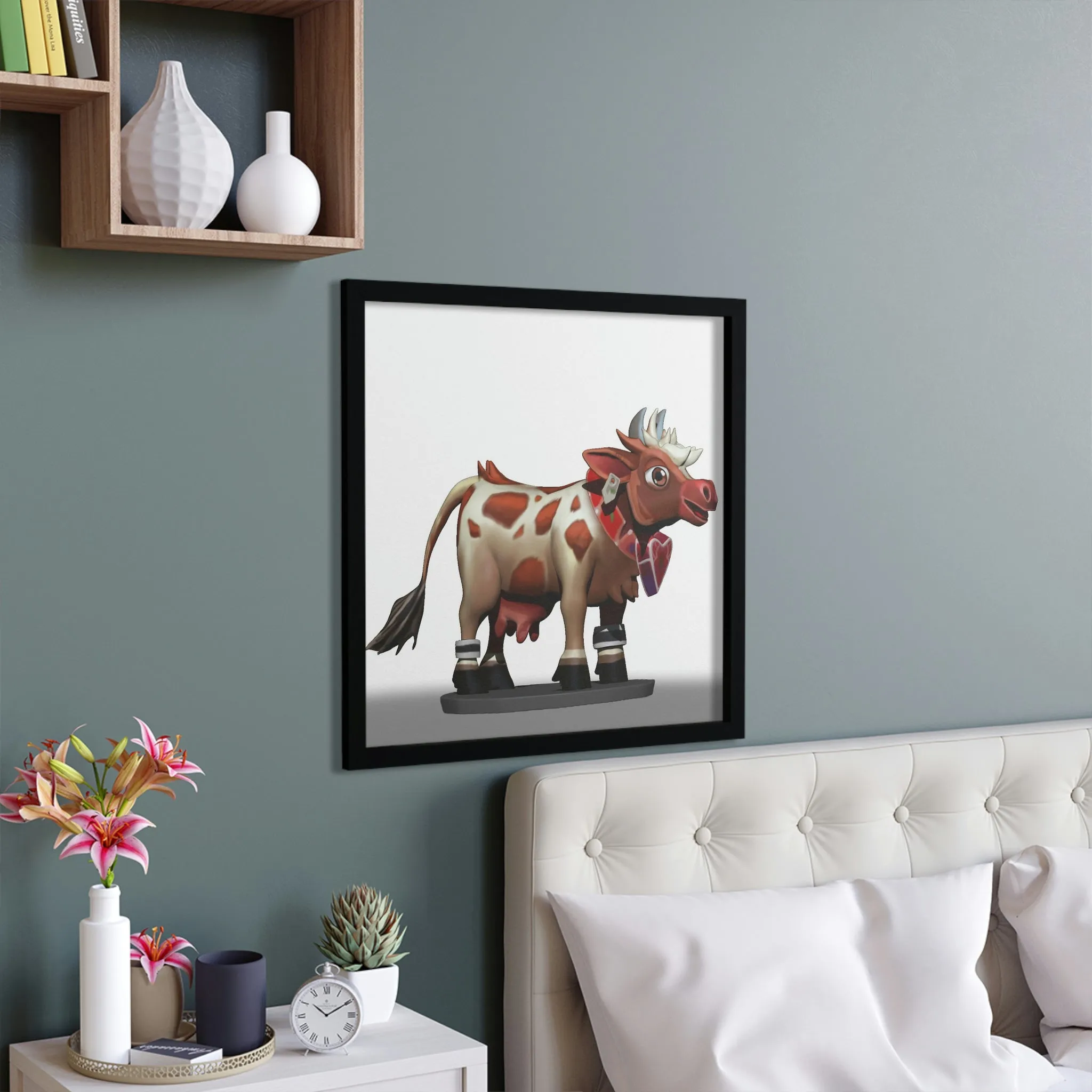 Light Brown Cow Framed Poster