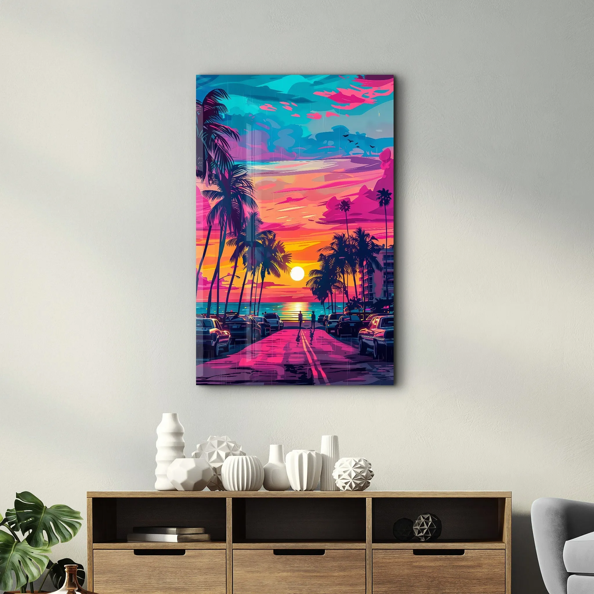 MiaMi Sunset | Designers Collection Glass Wall Art