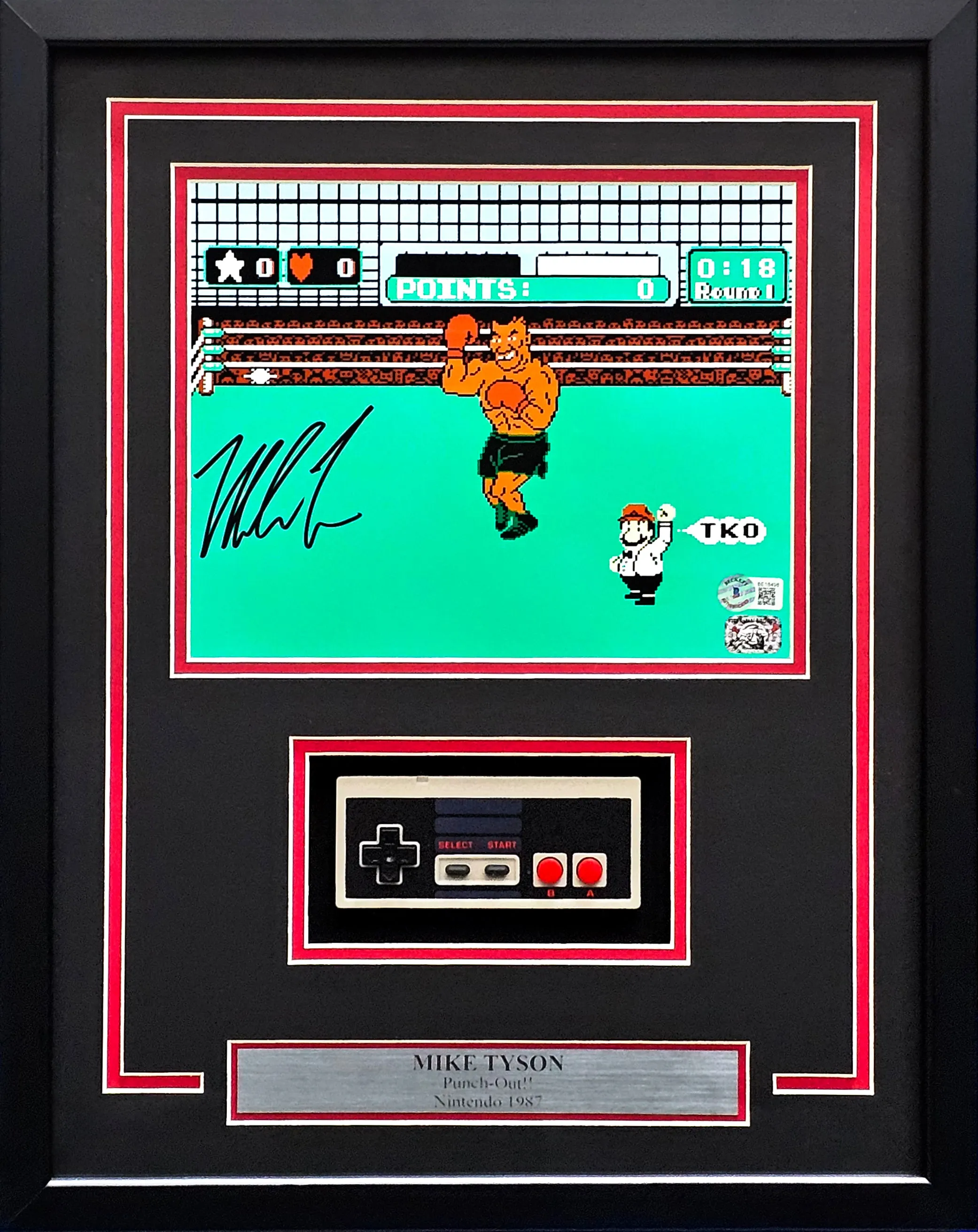 Mike Tyson Autographed Framed 8x10 Photo Punch-Out!! With NES Controller Beckett BAS Stock #220545