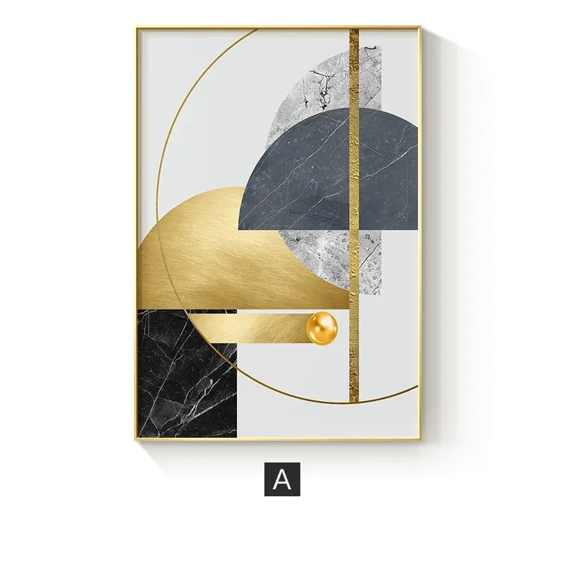 Modern Abstract Golden Geometric Wall Art Fine Art Canvas Prints Contemporary Nordic Style Pictures For Living Room Dining Room Home Office Decor