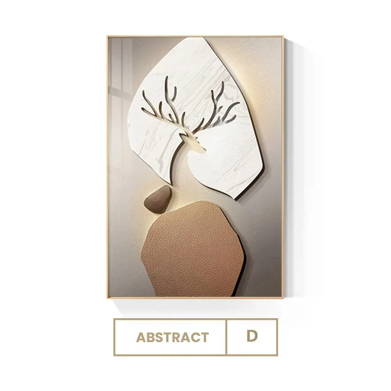 Modern Aesthetics 3d Design Stone Deer Wall Art Fine Art Canvas Prints Pictures For Luxury Apartment Living Room Entrance Hall Home Decor