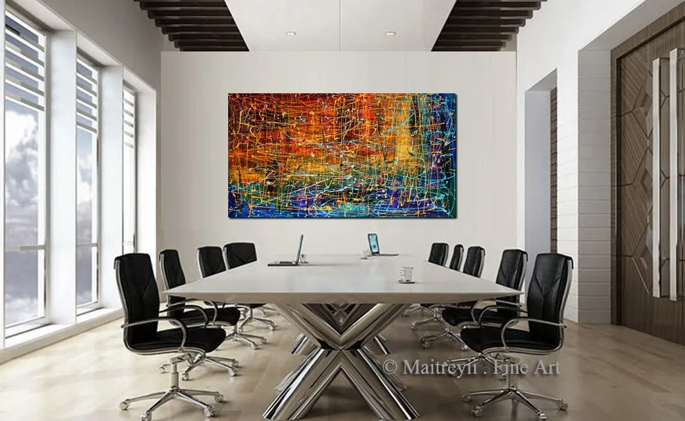 Multicolored Abstract Painting Jackson Pollock Style Art - Embracing Fire