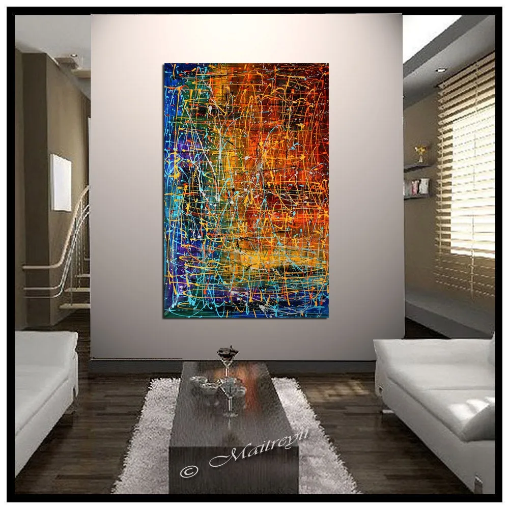 Multicolored Abstract Painting Jackson Pollock Style Art - Embracing Fire