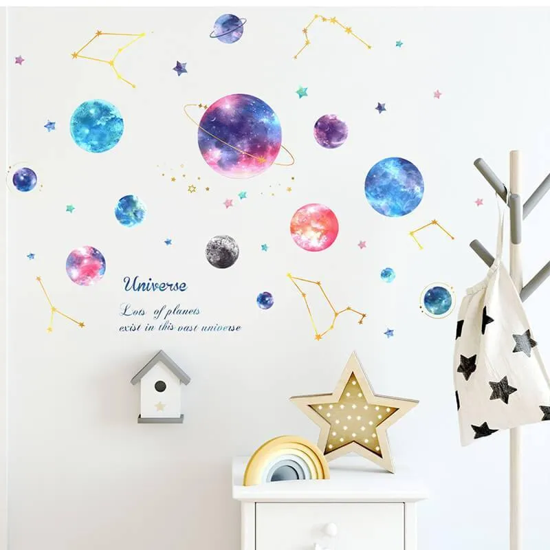 Planets in Universe Peel and Stick Wall Decals