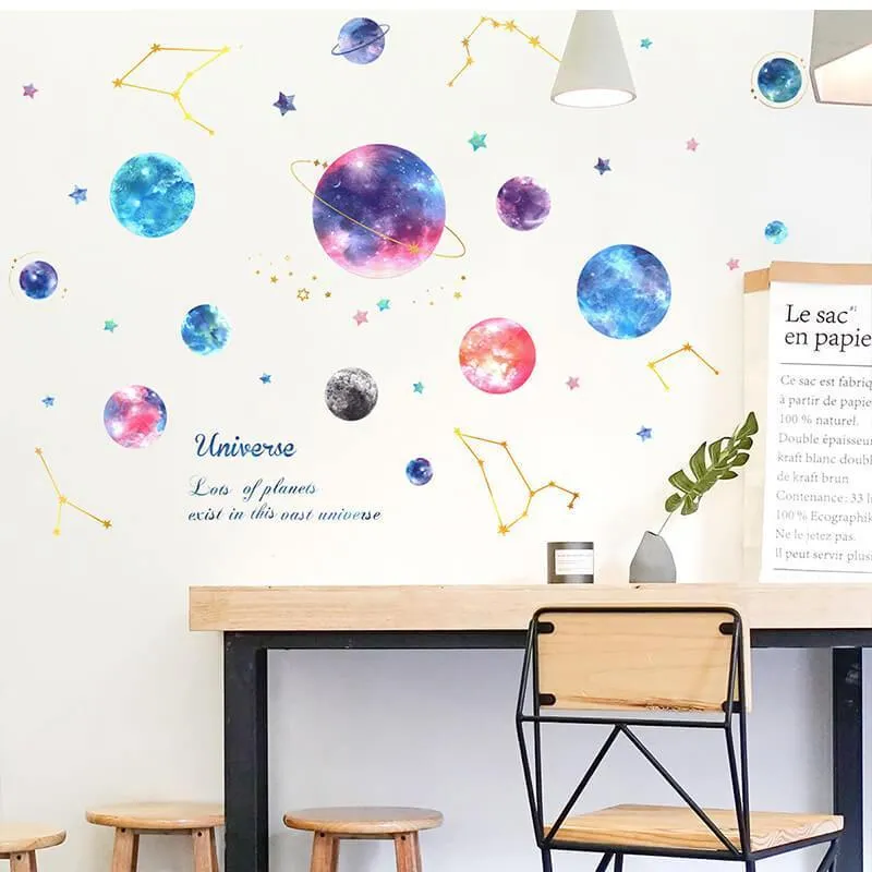 Planets in Universe Peel and Stick Wall Decals