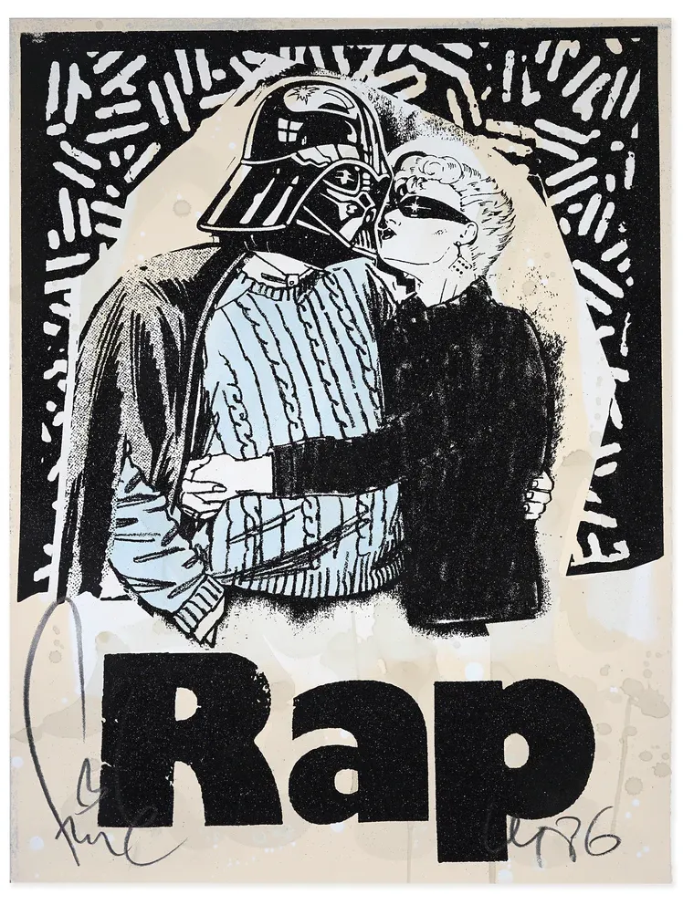 Rap in Blue HPM Acrylic Spray Paint Silkscreen Print by Faile