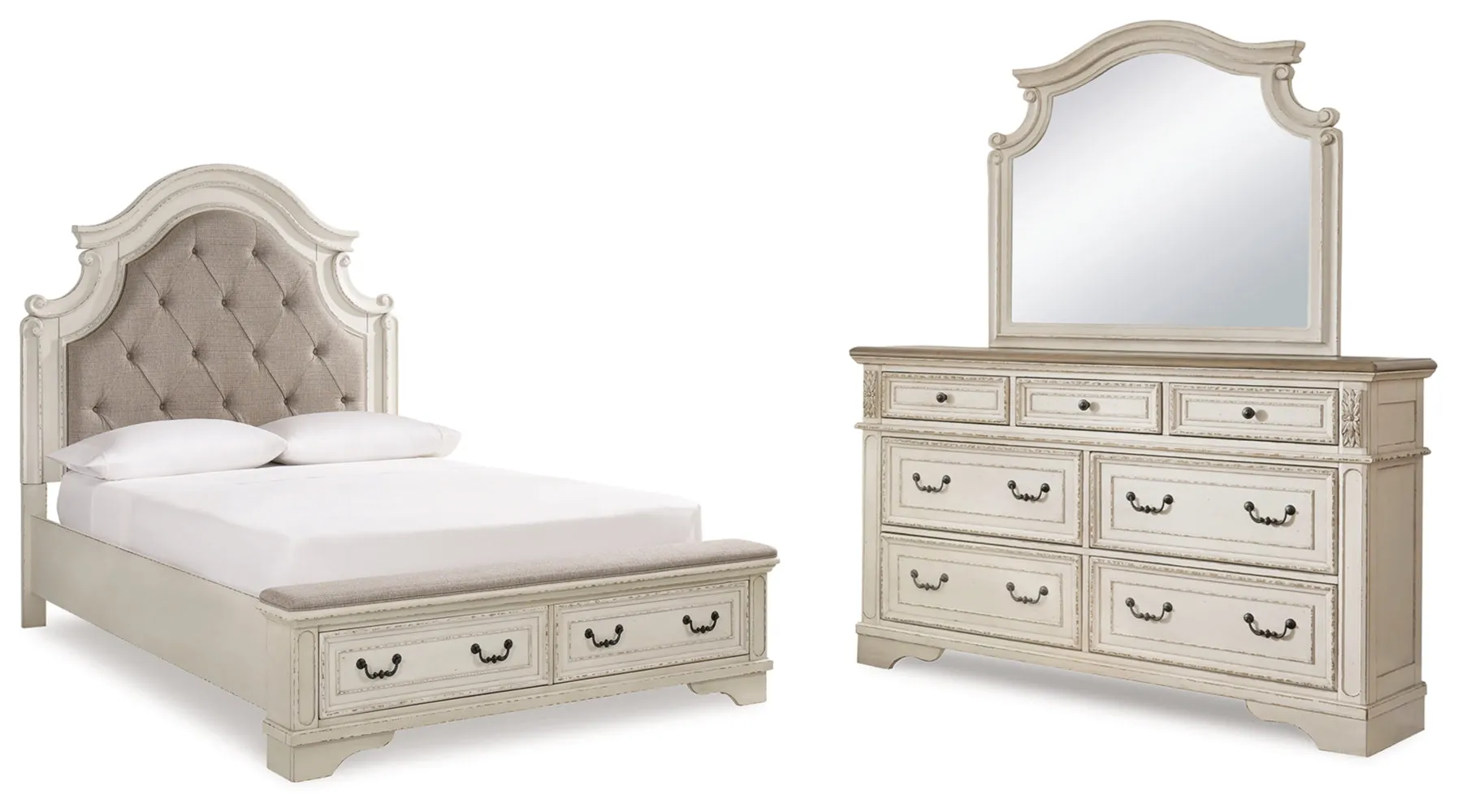 Realyn Queen Upholstered Bed with Mirrored Dresser