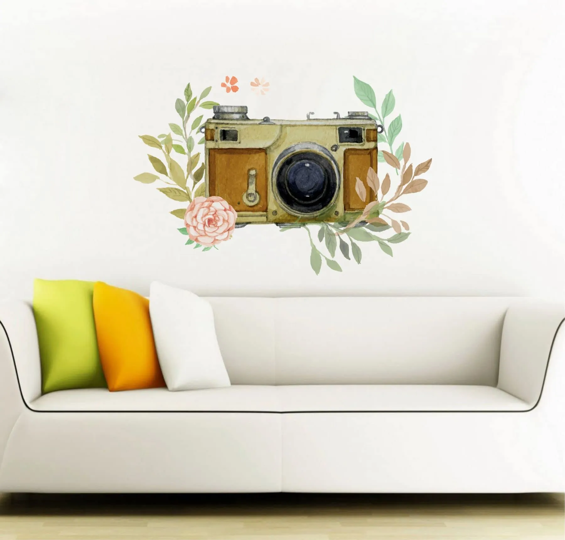 Sticker Yard Flower Camera Vinyl Wall Sticker for Living Room/Bedroom/Office and All Decorative Wall Stickers 58X40 CM