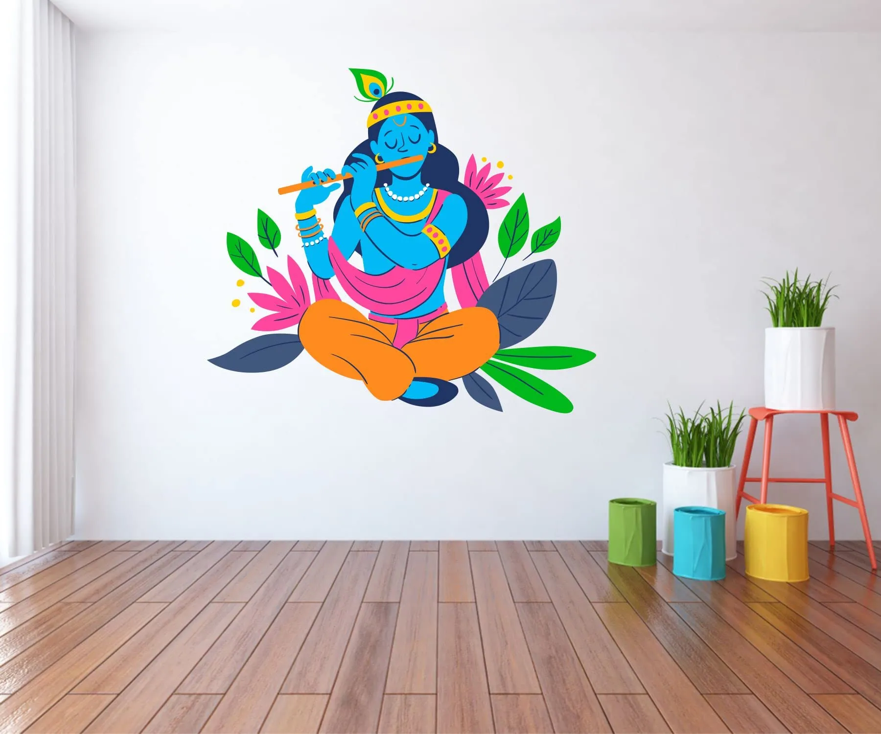 Sticker Yard Lord Krishna Vinyl Wall Sticker for Living Room/Bedroom/Office and All Decorative Wall Stickers Size 55X50CM