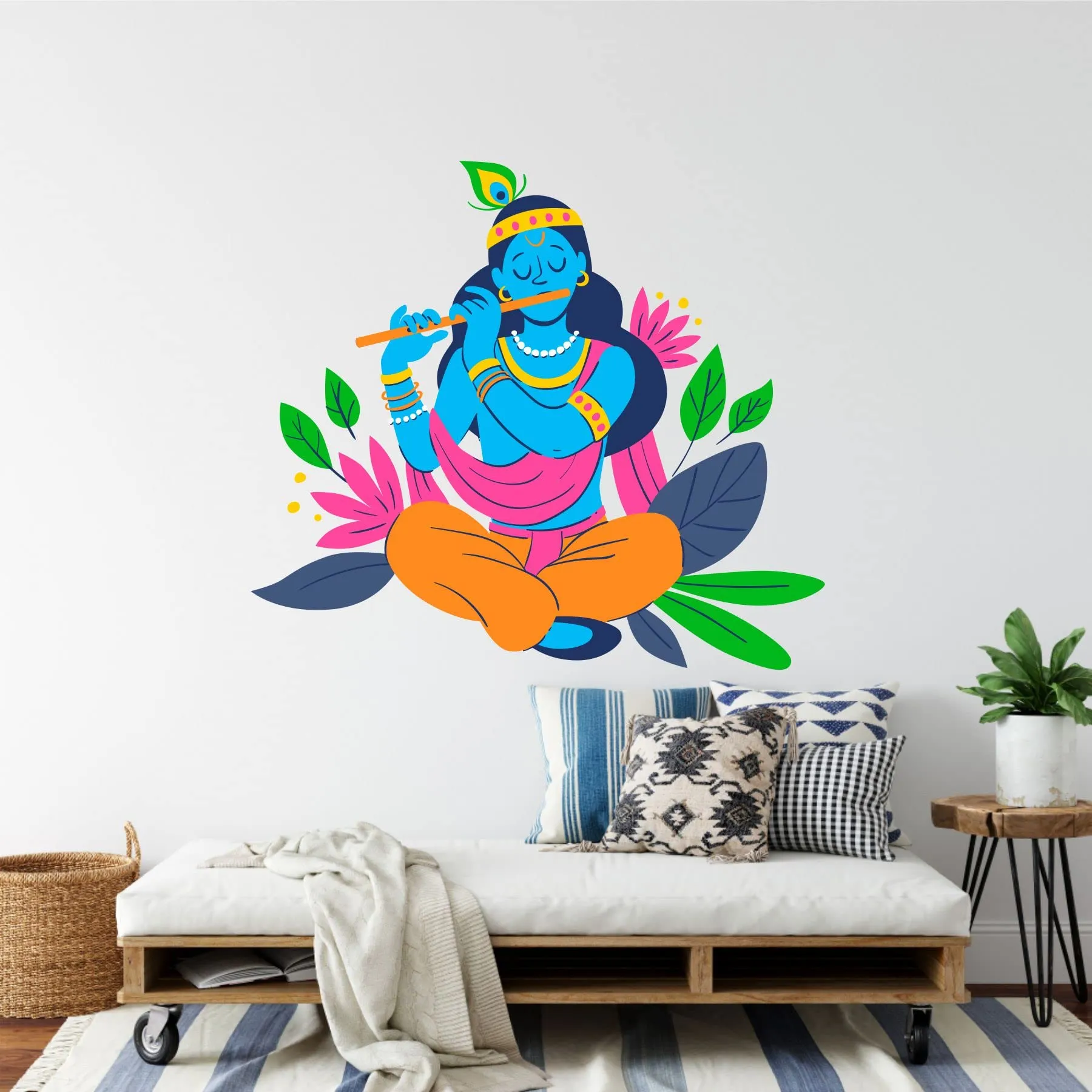 Sticker Yard Lord Krishna Vinyl Wall Sticker for Living Room/Bedroom/Office and All Decorative Wall Stickers Size 55X50CM