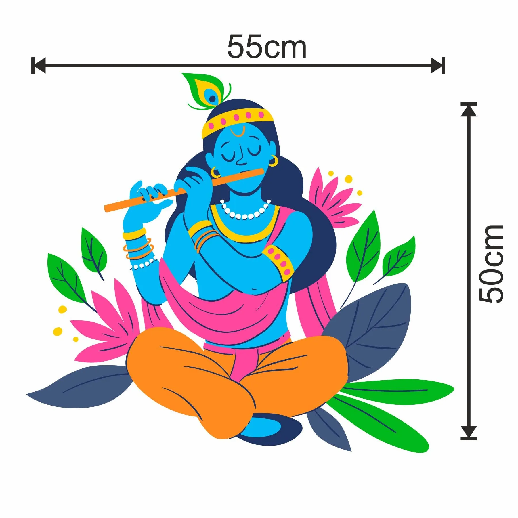 Sticker Yard Lord Krishna Vinyl Wall Sticker for Living Room/Bedroom/Office and All Decorative Wall Stickers Size 55X50CM