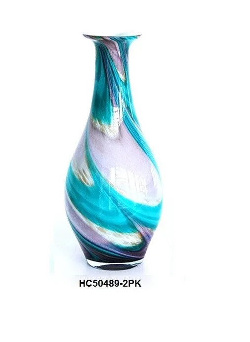 TG-HB-Swirl of Purple and Blue Hues Glass Vase - HC50489-2PK