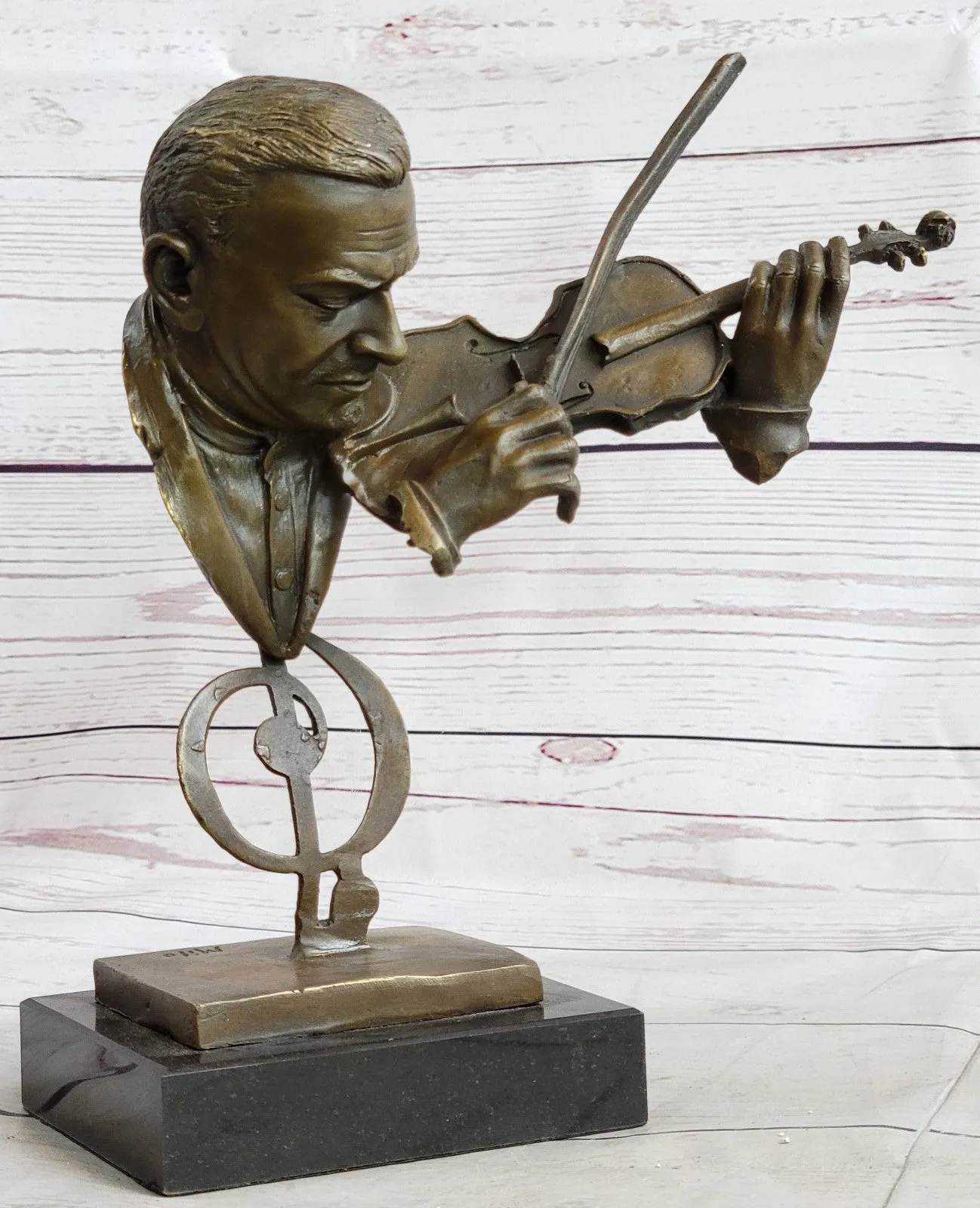 Vintage Modern Art Design Violin Player Bronze Sculpture Figurine