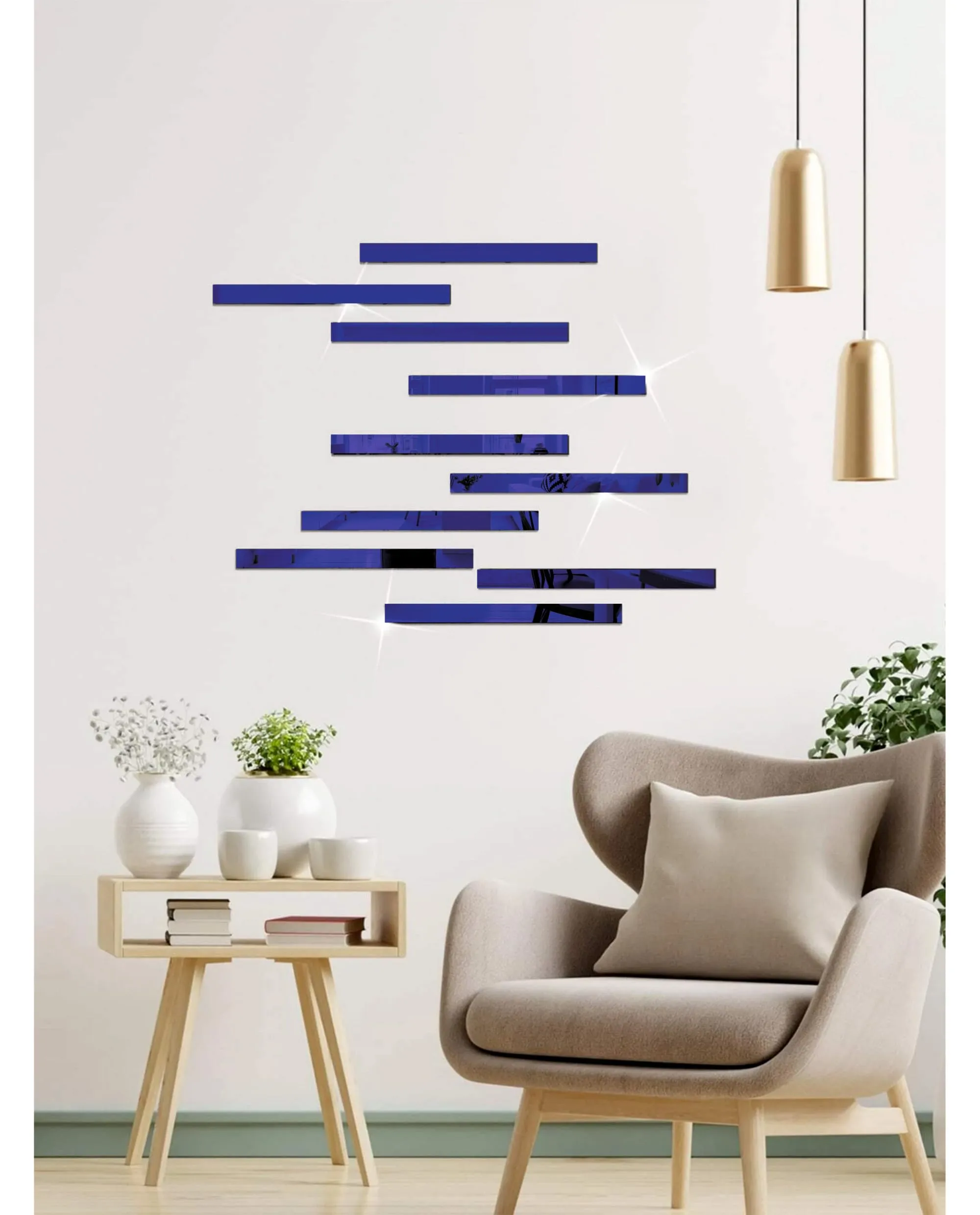 Wall1ders 20 Strip Designed Blue Mirror Stickers for Wall, Acrylic Mirror Wall Decor Sticker, Wall Mirror Stickers, Acrylic Stickers, Wall Stickers for Hall Room, Bed Room, Kitchen