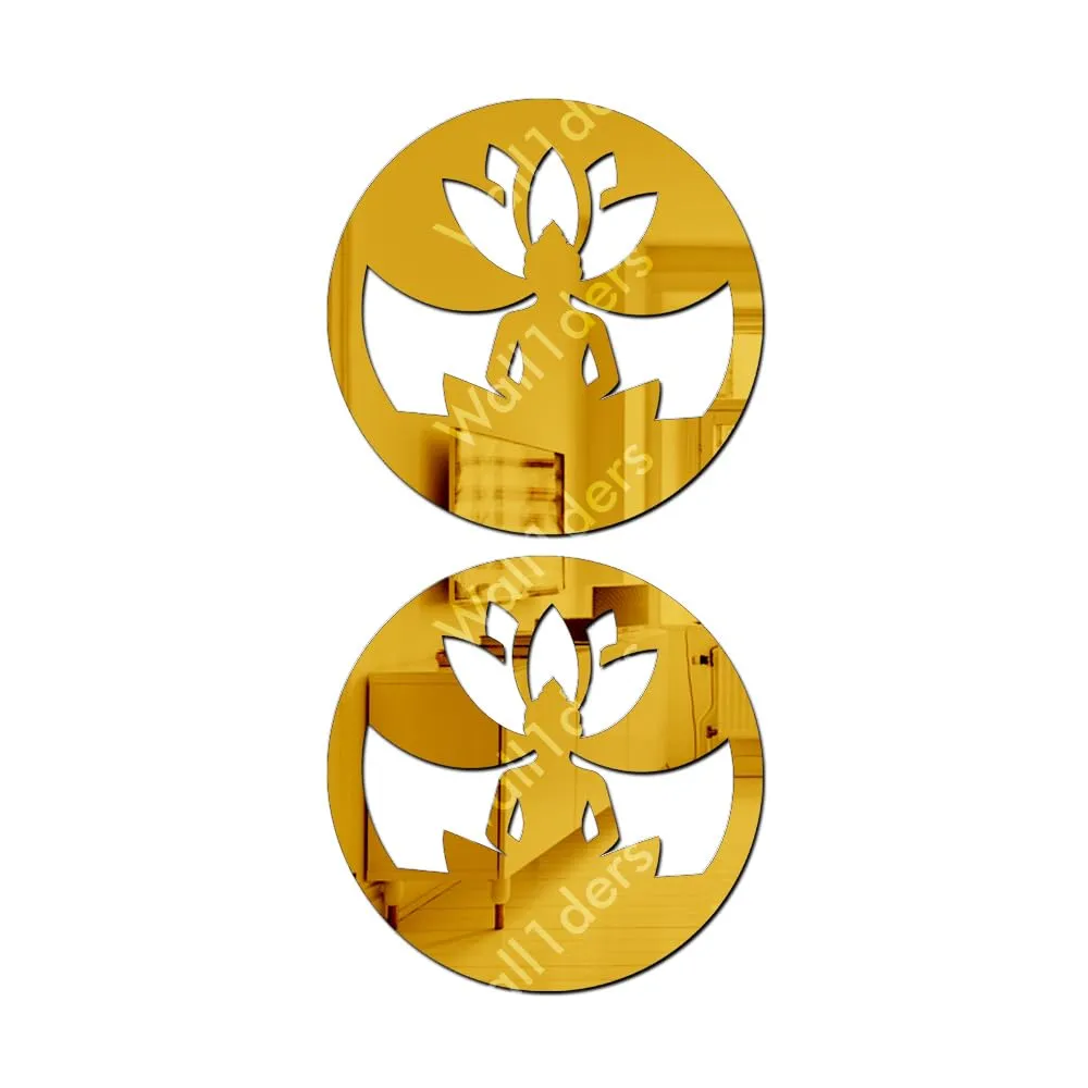 Wall1ders Buddha Golden (Pack of 2) Mirror Stickers for Wall, Acrylic Mirror Wall Decor Sticker, Wall Mirror Stickers, Acrylic Stickers, Wall Stickers for Hall Room, Bed Room, Kitchen.