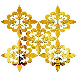 Wall1ders Fleur de lis Flower Gold Pack of 20 Acrylic Mirror Stickers for Wall, Decorative Items Home Decoration for Bedroom, Living Room, Office, Study Room