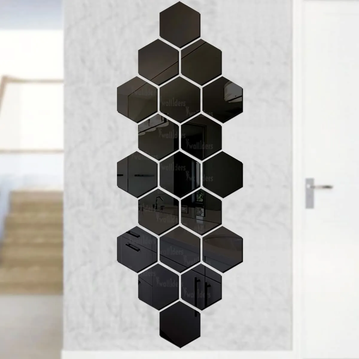 Wall1ders Hexagon 20 Black Acrylic Mirror Stickers for Wall, Decorative Items Home Decoration for Bedroom, Living Room, Office, Study Room