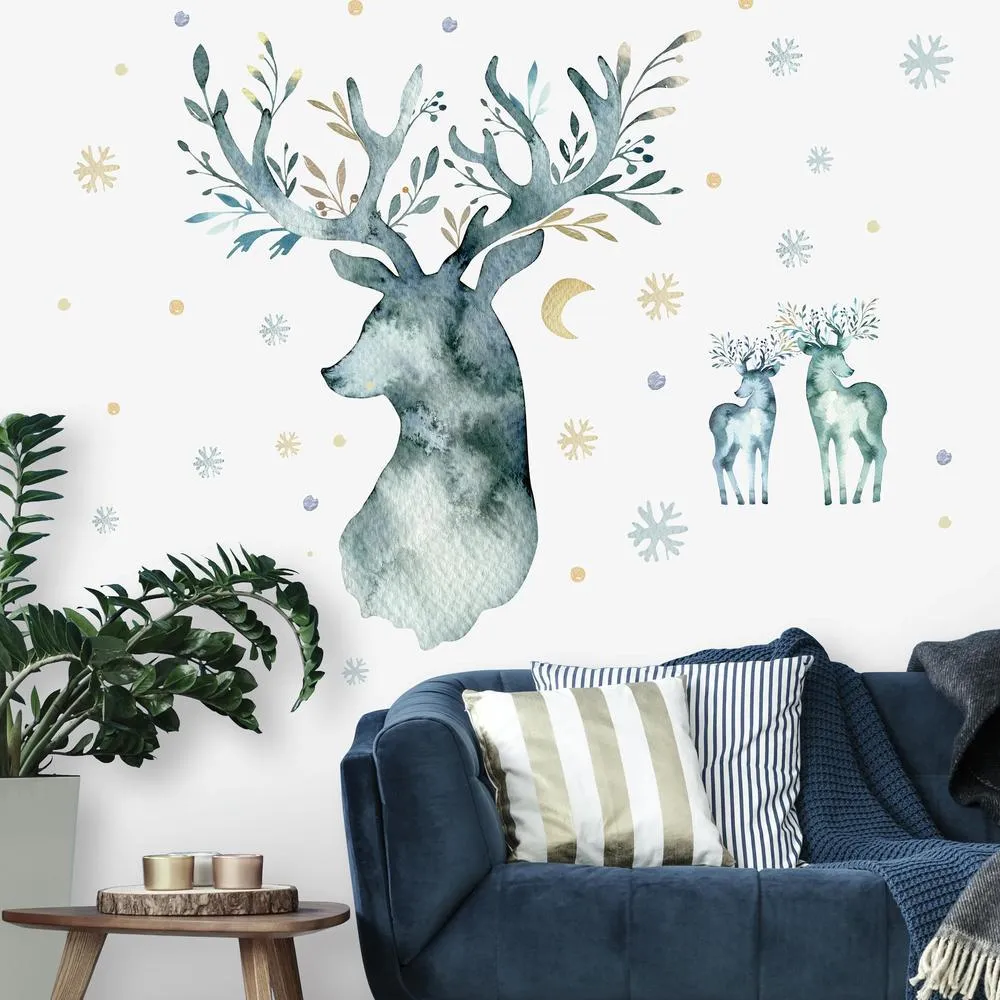 Watercolor Winter Deer Peel and Stick Giant Wall Decals