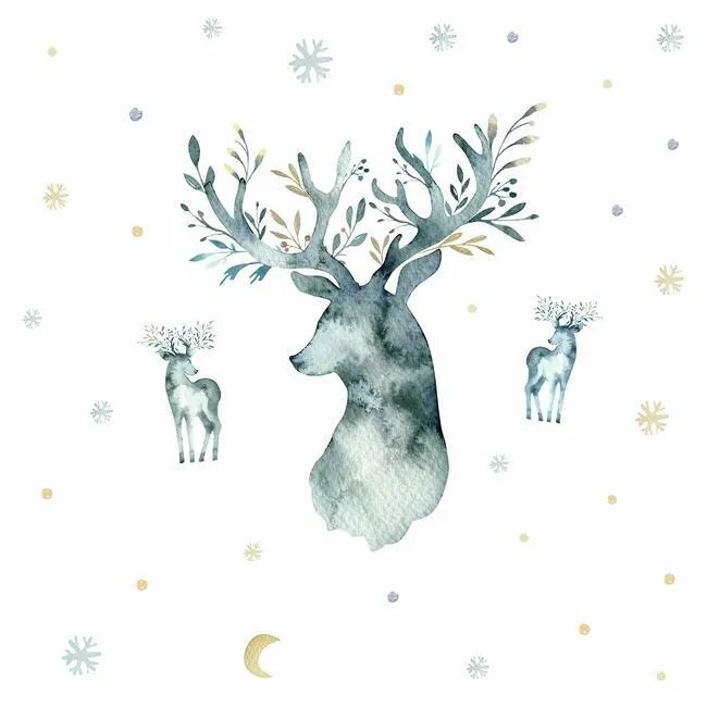 Watercolor Winter Deer Peel and Stick Giant Wall Decals