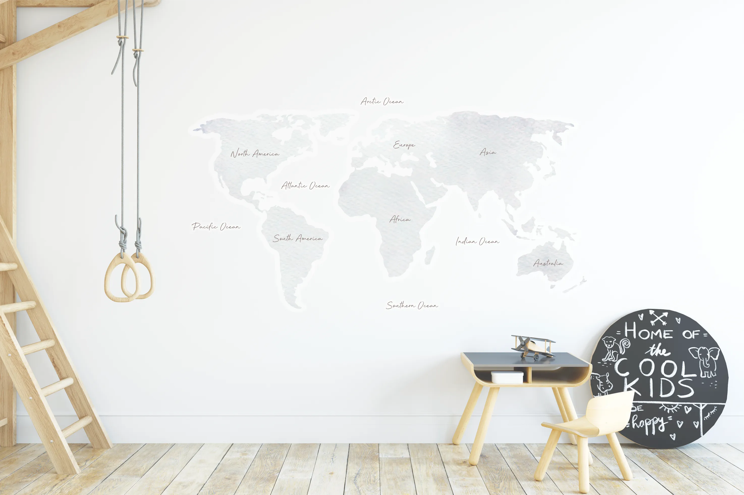 Watercolour World Map Fabric Decal